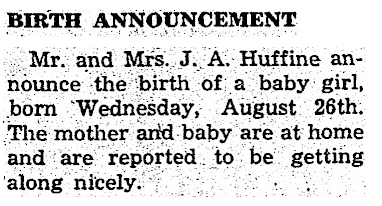 Birth announcement, Aspen Daily Times, Sept. 10, 1942