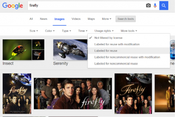 access Usage Rights filter by clicking Search Tools on the Google Image Search interface
