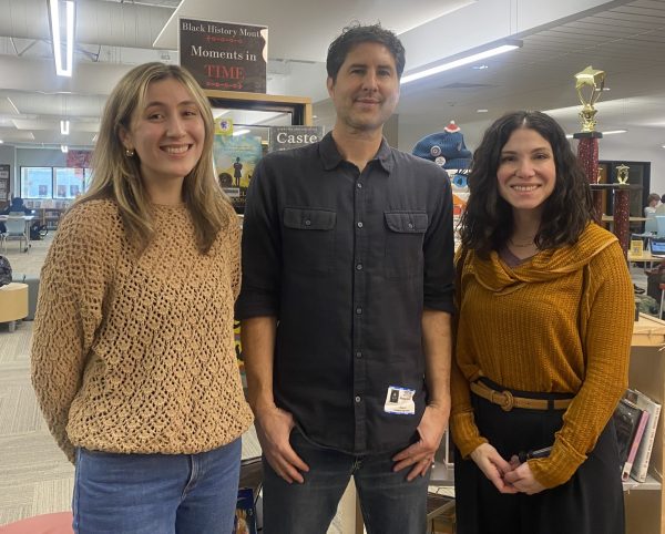 Cassidy Ktanes, Matt de la Peña, and Shoshannah Turgel at Centaurus High School.