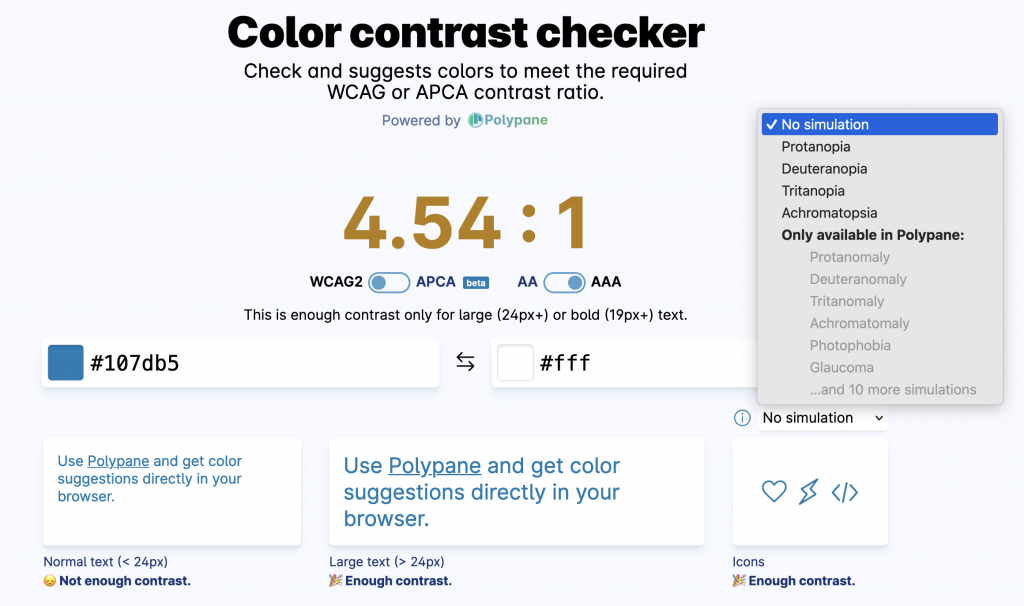 Polypane Color Contrast App