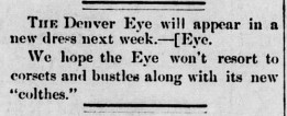 Newspaper clipping of the Crystal River Current reporting on the Denver Eye's name change to the Eye.