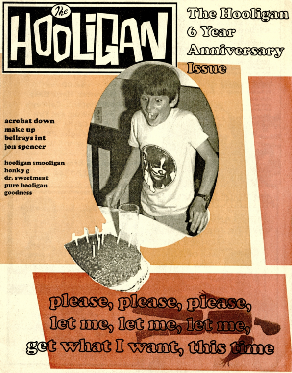 The Hooligan newspaper cover and a boy blowing out birthday candles