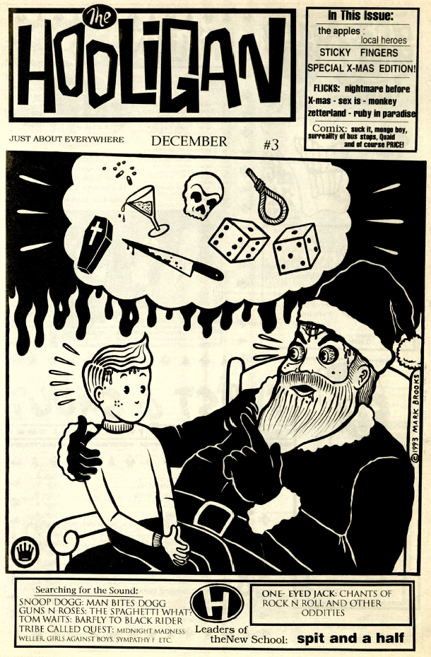 The Hooligan newspaper cover and illustration of santa with a child