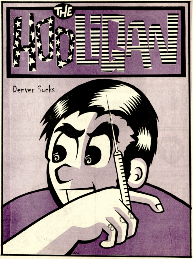 The Hooligan newspaper cover and image of man with syringe