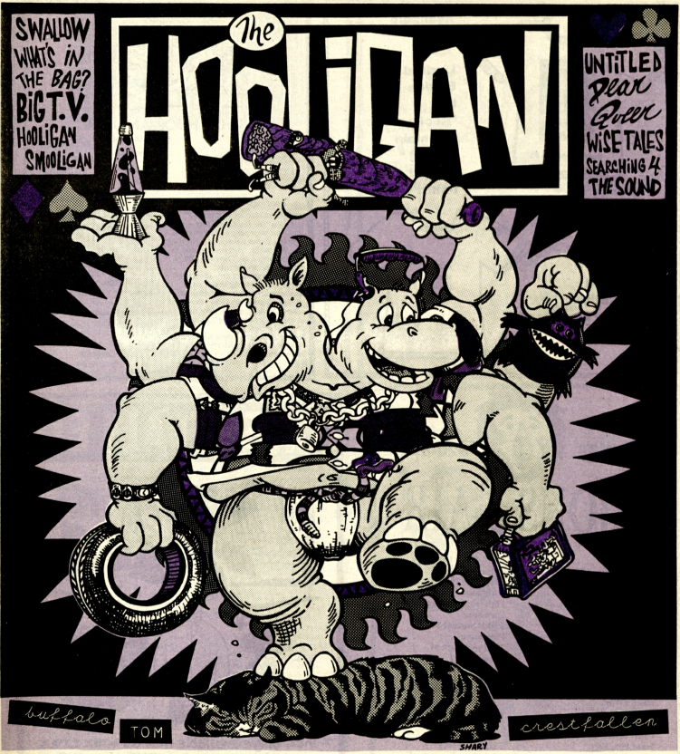 The Hooligan newspaper cover and illustration of two headed rino.