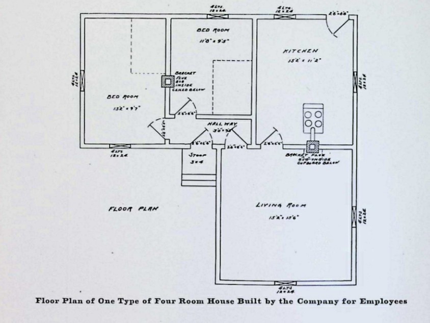 floor plan of one type of four room house built by the company for employees