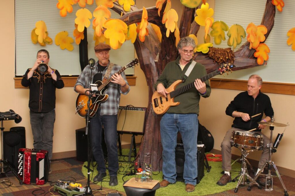 The band, Zizania, performs in the Estes Valley Library Children's Room.
