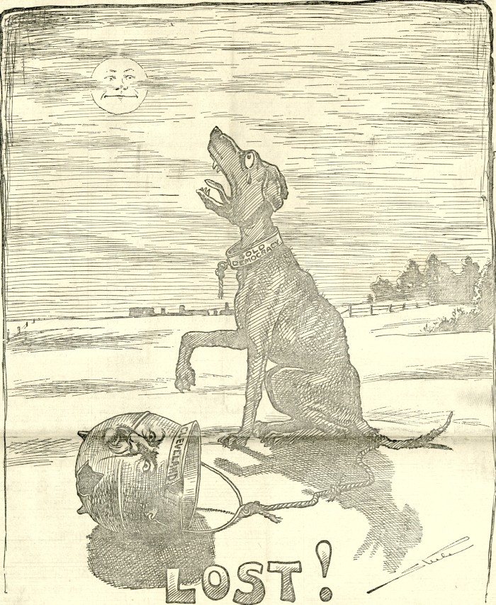 Cartoon of dog and an upturned pot
