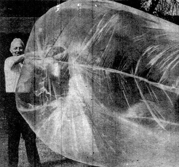 A man holds a giant plastic bag.