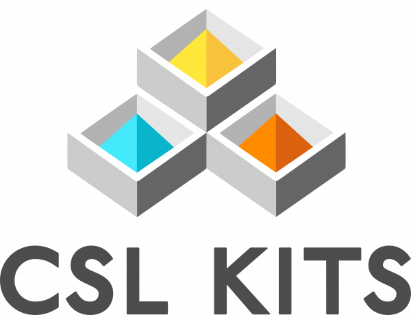CSL Kits Logo showing 3 boxes with colored pyramids inside