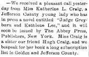 newspaper clipping about Judge Greyburn and Kathlene Lee