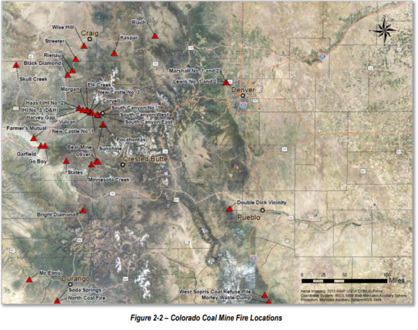 Map of Coal Fires in Colorado 2018