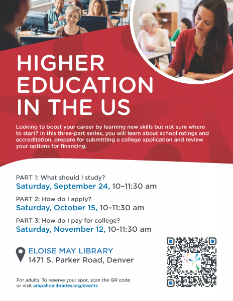 Higher Education in the US Flyer from Arapahoe Libraries