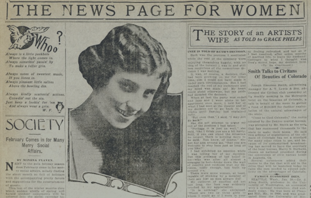 Screenshot of The News Page for Women includes articles and a black and white photo of a young smiling woman.