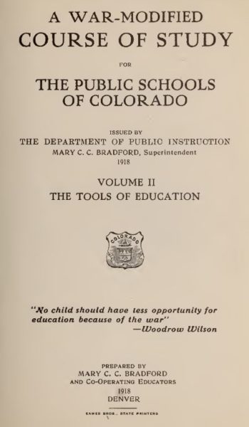 A war-modified course of study for the public schools of Colorado: Volume II - The Tools of Education