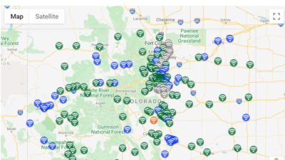 Colorado Map with WiFi in public libraries marked