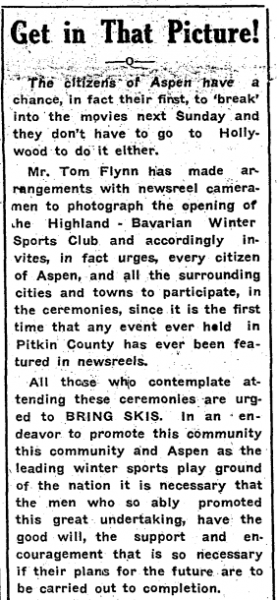 Newspaper article entitled Get in the Picture and dated December 24, 1936 from the Aspen Times.