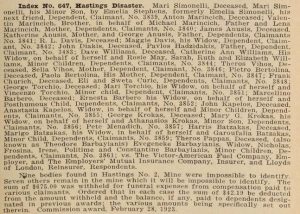 Numerous claims for deaths in the Hastings Mining Disaster vs. Victor-American Fuel Company